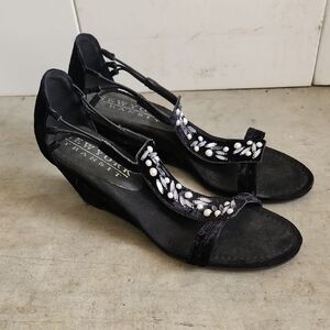 New York Transit Black Wedge Heels with Mesh Design